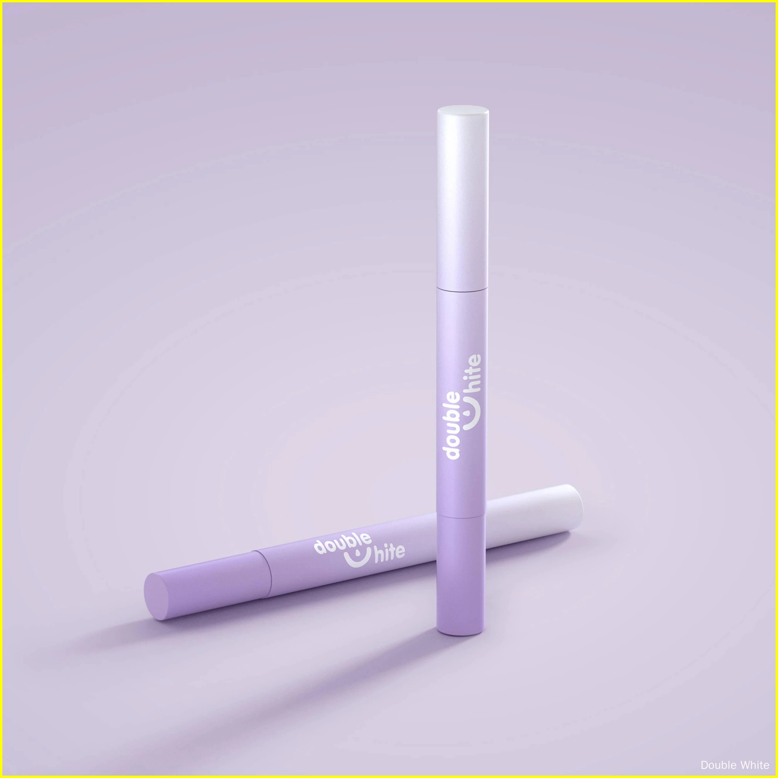 Un tube violet de gel blanchissant pour les dents Double White avec un capuchon blanc et un logo blanc.