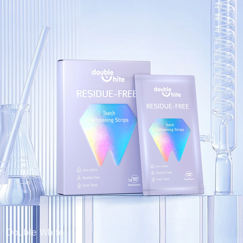 Отбеливающие полоски Double White Residue-Free для зубов. 14 процедур. Меньше слюны, без остатков, свежий вкус.