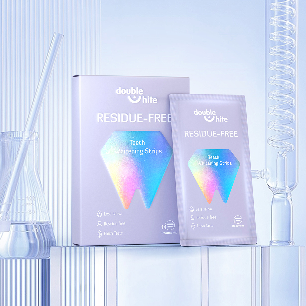 Double White Residue-Free Teeth Whitening Strips. 14 treatments. Less saliva, residue-free, fresh taste.