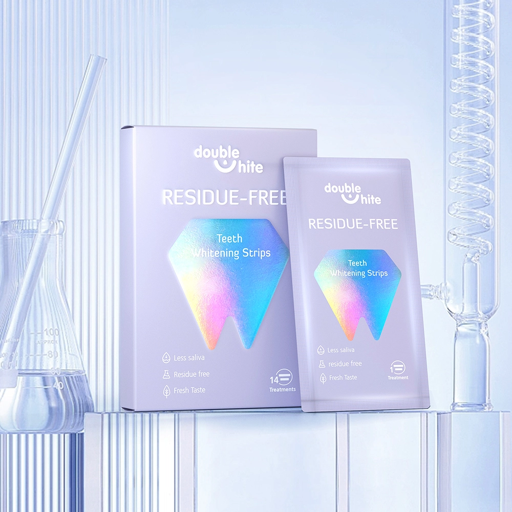 Отбеливающие полоски Double White Residue-Free для зубов. 14 процедур. Меньше слюны, без остатков, свежий вкус.