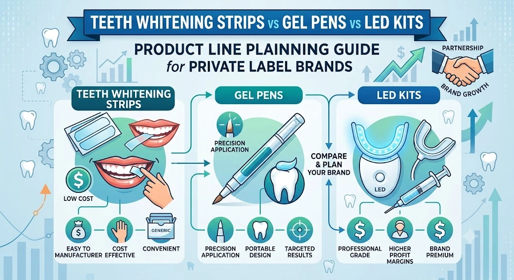 Guide comparatif des bandes blanchissantes, stylos à gel et kits LED de blanchiment dentaire de marque privée. - Double White