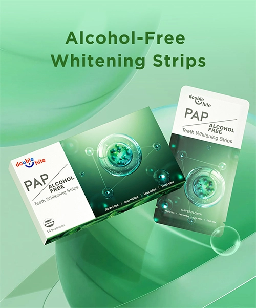 Double White PAP Alcohol-Free Teeth Whitening Strips. Alcohol-free, less residue, less saliva, fresh taste. 14 treatments.