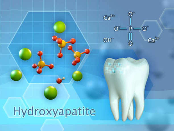 Hydroxyapatite molecular structure and tooth.