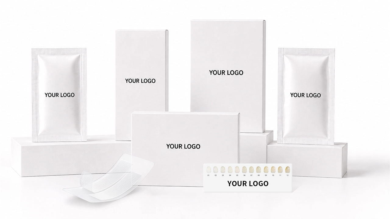 Kit inicial de clareamento dental com marca própria, incluindo sachês com logotipo personalizado e embalagem para varejo - Double White