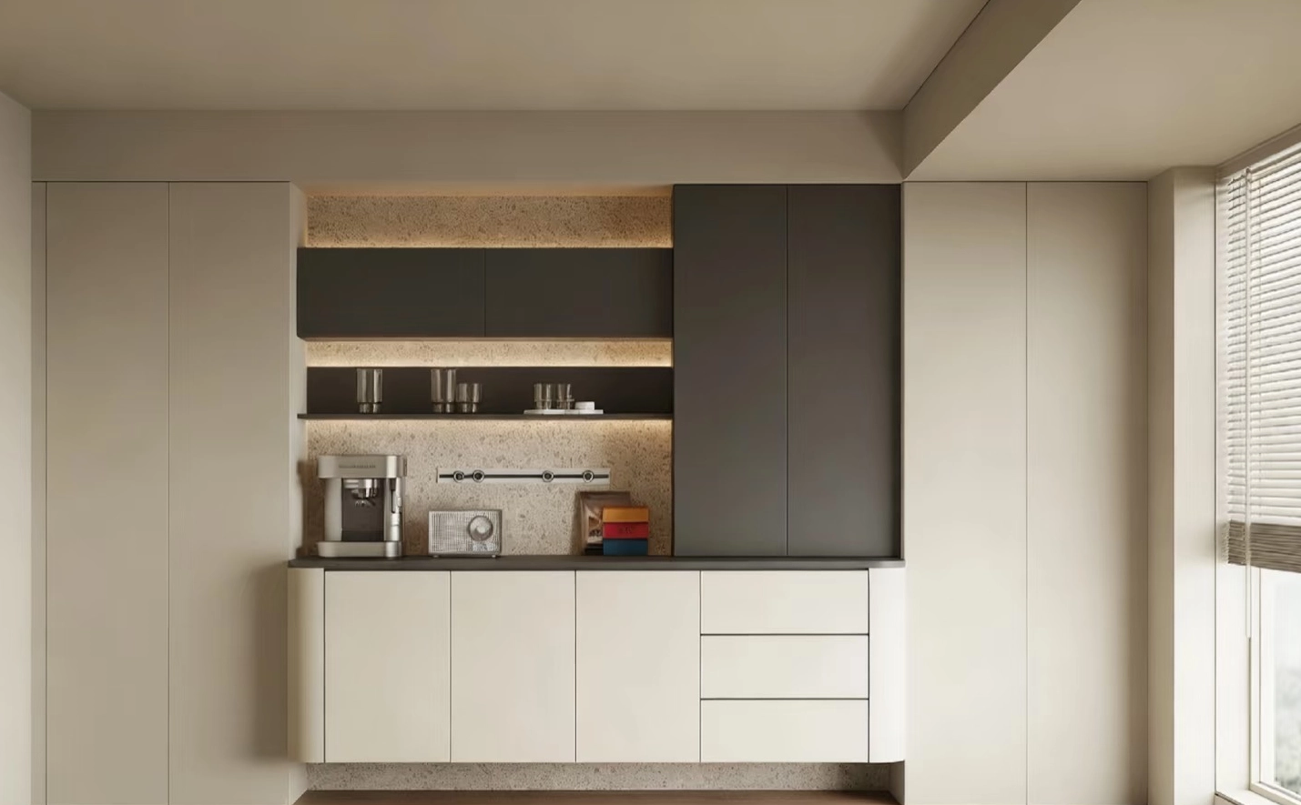 Light Luxury Wine Cabinet Display with Glass Doors & LED Lighting