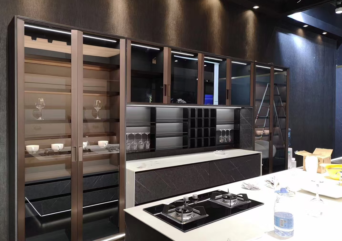 aluminum frame glass door kitchen cabinet