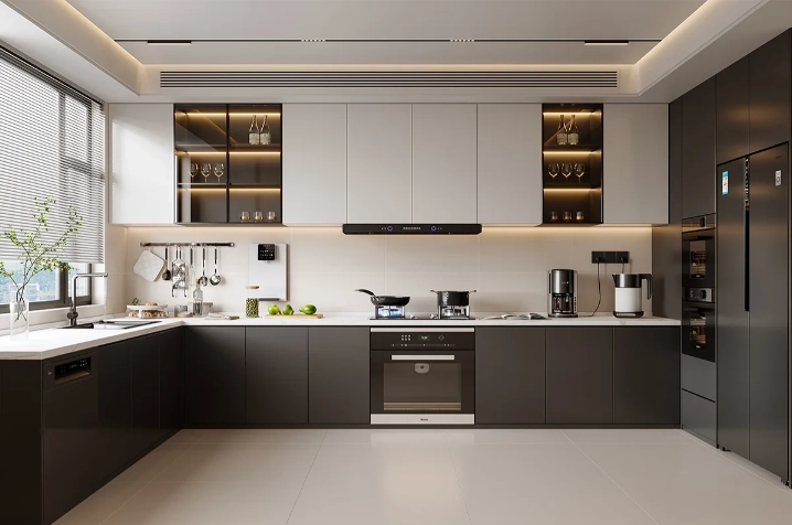 Modern minimalist kitchen with white cabinets