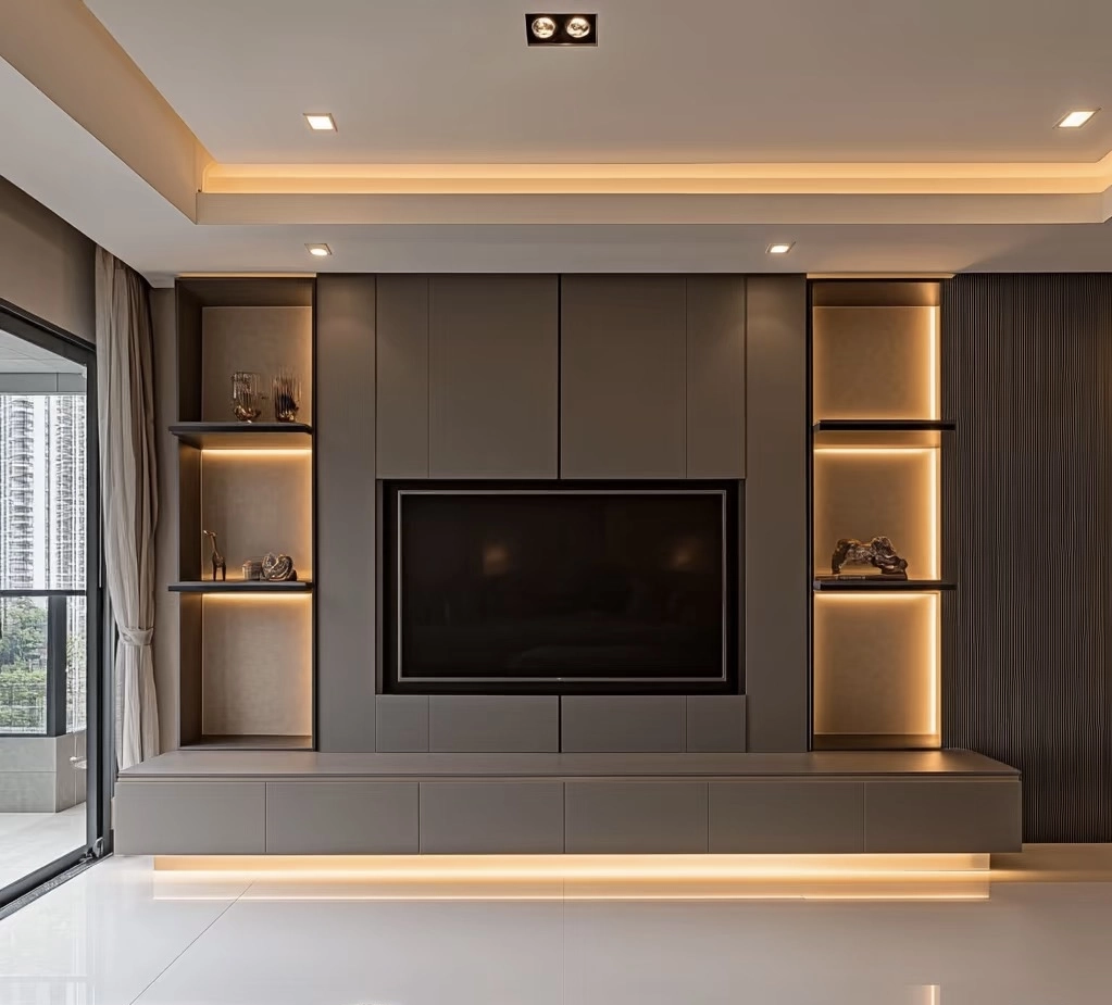 EB metal high glossy tv cabinet with glass door 2
