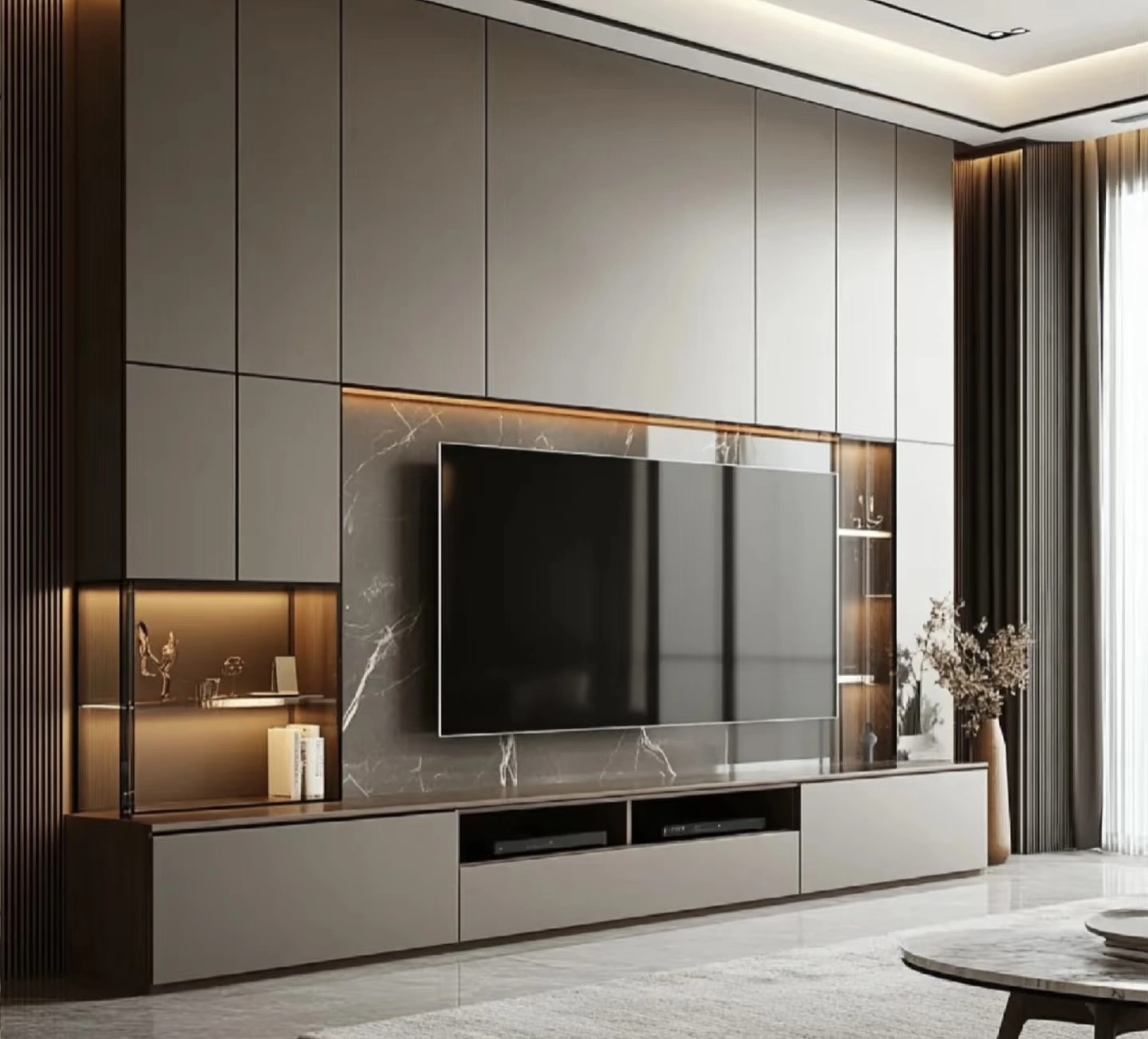 EB metal high glossy tv cabinet with glass door