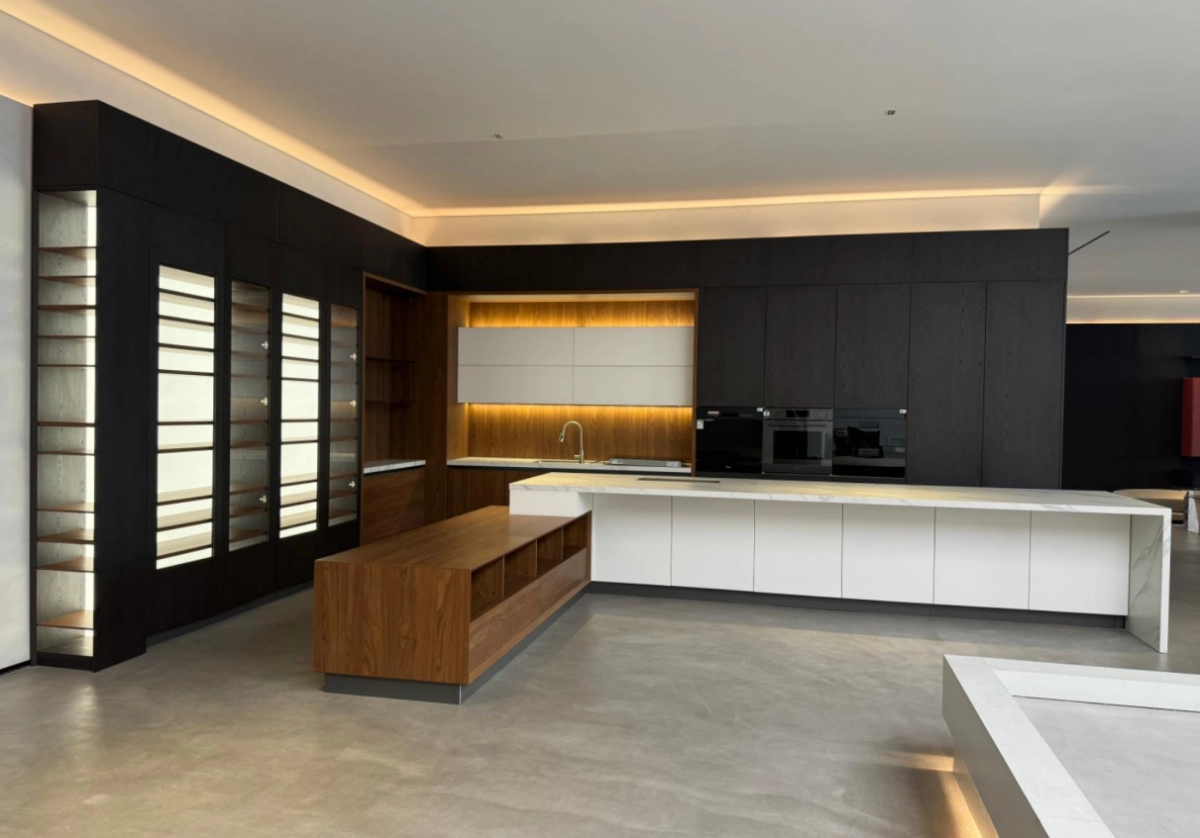 melamine-finish-kitchen-cbainet-with-walnut-and-black-color melamine finish kitchen cbainet with walnut and black color