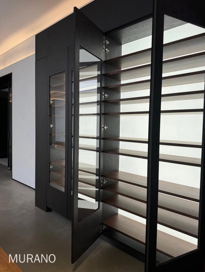 walnut and black melamine finish kitchen cabinet 1