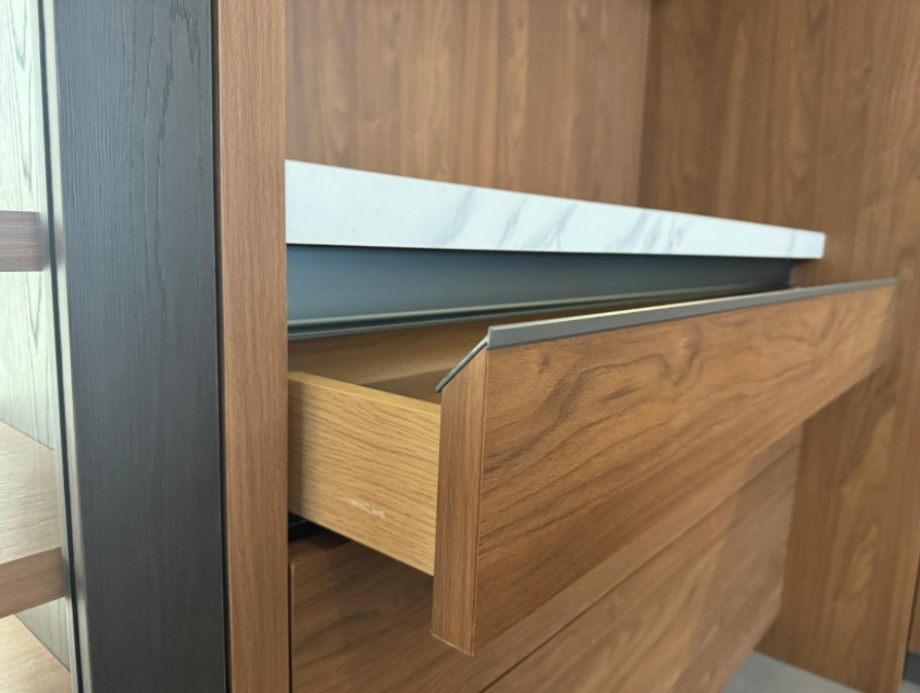 walnut and black melamine finish kitchen cabinet 4