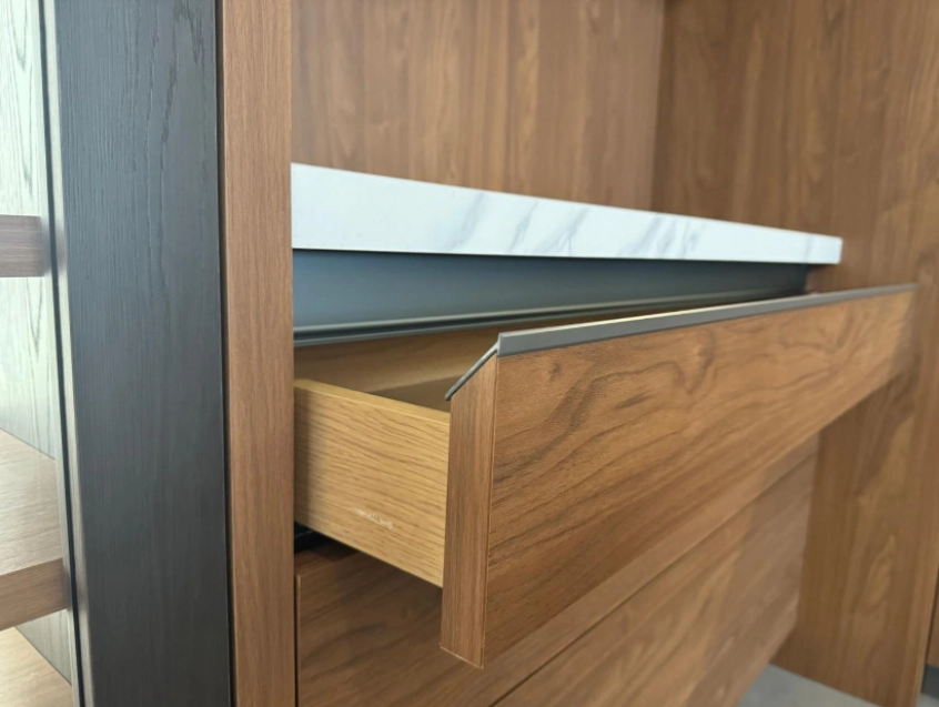 walnut and black melamine finish kitchen cabinet 4