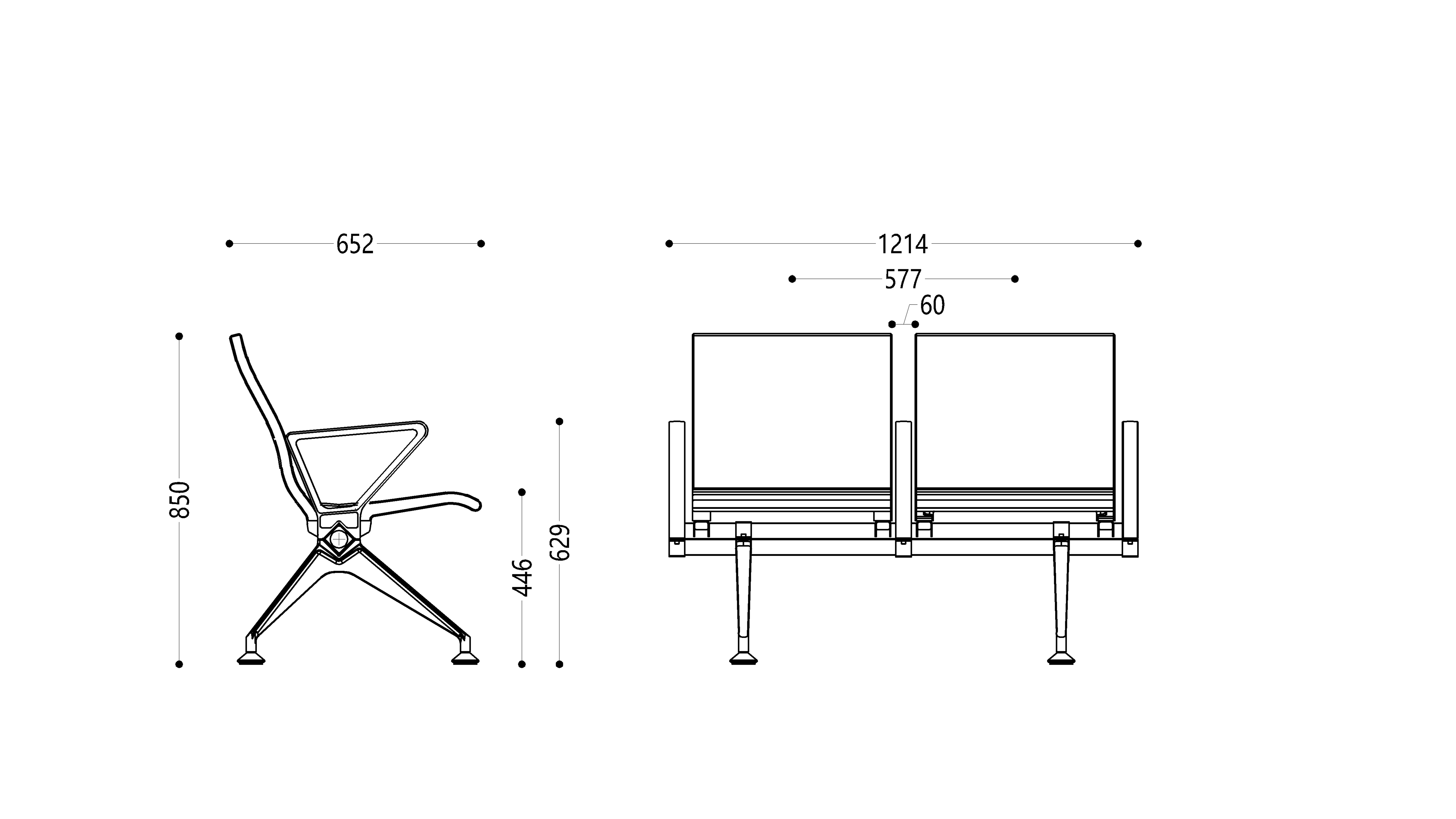 2-Seat Airport Chair Waiting Room Seat Dimension Drawing