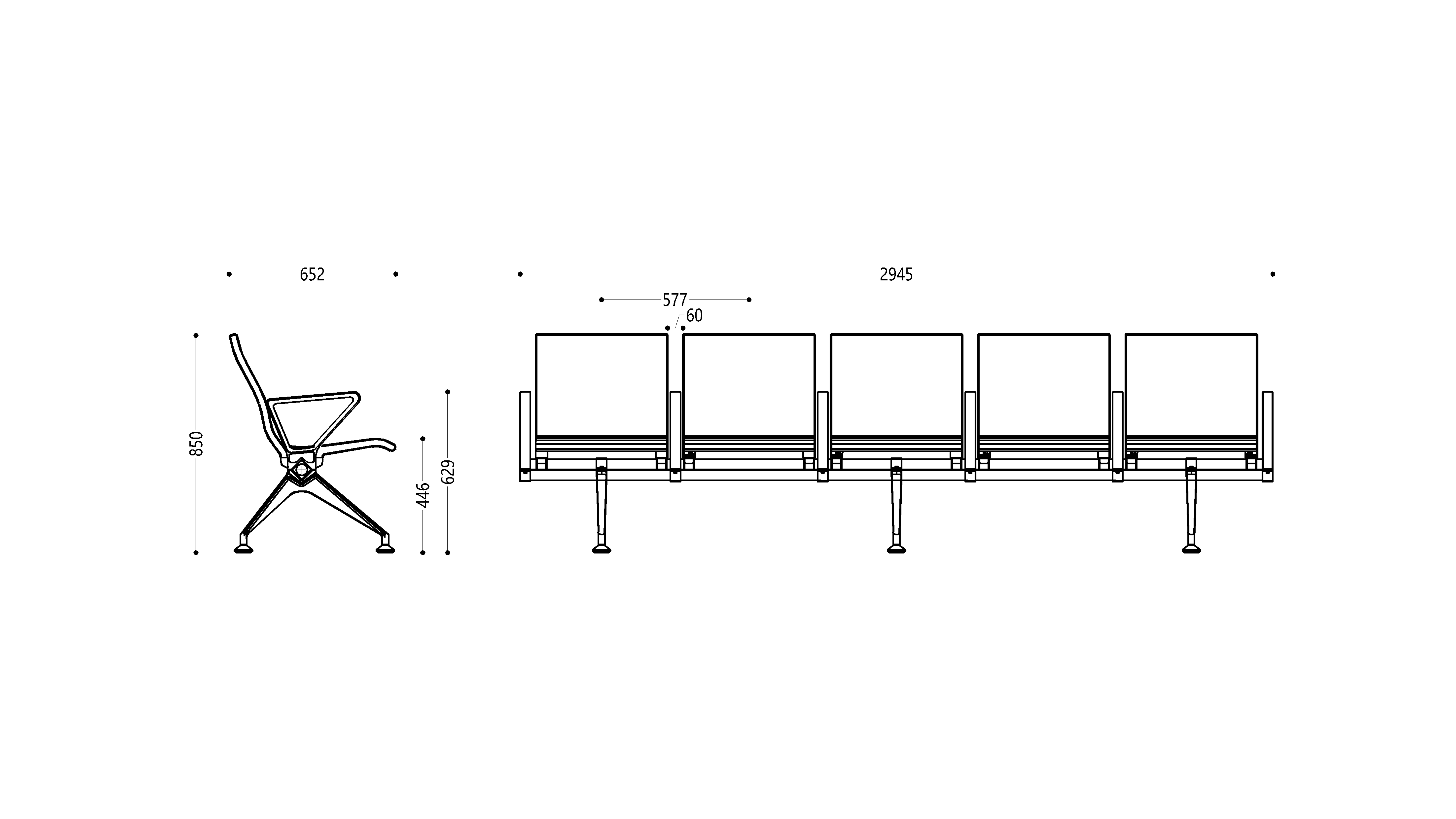 5-Seat Airport Chair Waiting Room Seat Dimension Drawing