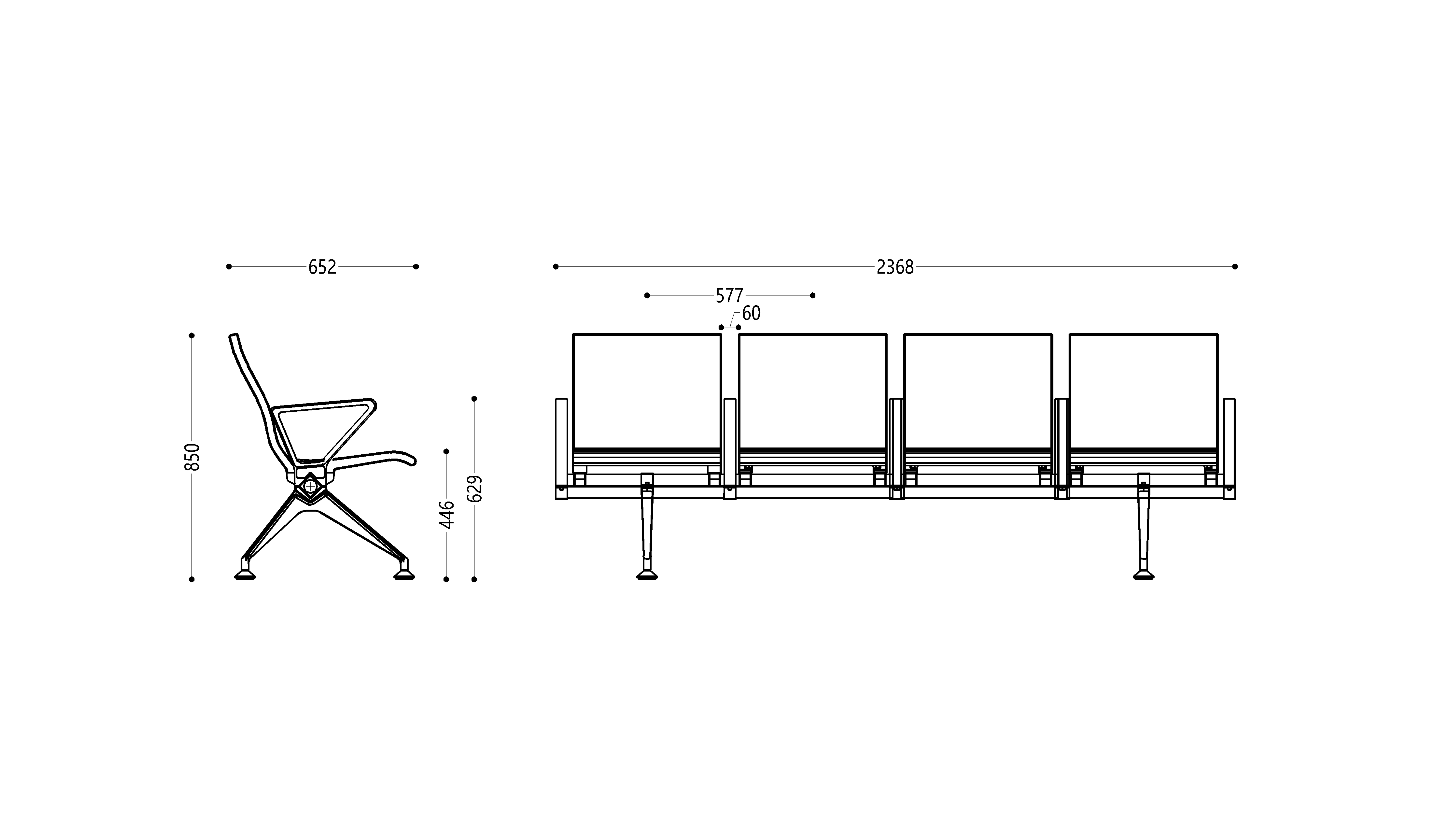 4-Seat Airport Chair Waiting Room Seat Dimension Drawing