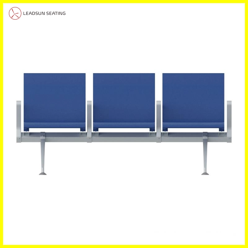 Durable aluminum frame and blue PU seat cushion texture for airport chairs.