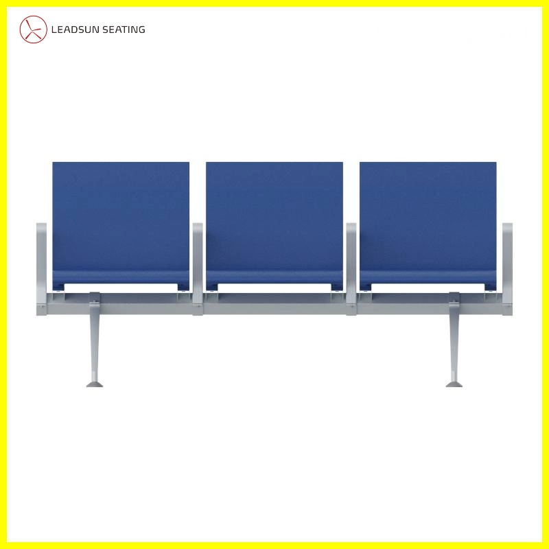 Durable aluminum frame and blue PU seat cushion texture for airport chairs.