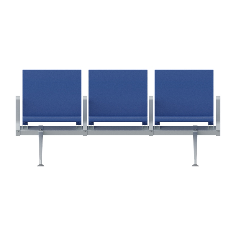 Durable aluminum frame and blue PU seat cushion texture for airport chairs.