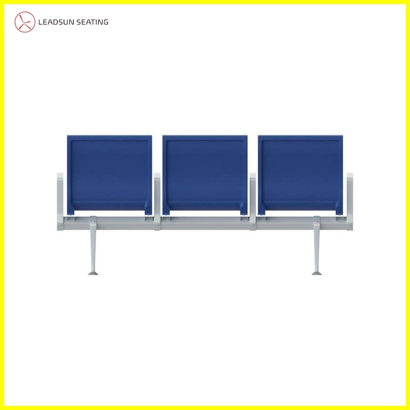 Reinforced aluminum legs and non-slip base of 3-seat airport waiting chair