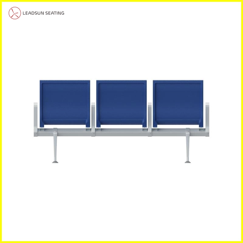 Reinforced aluminum legs and non-slip base of 3-seat airport waiting chair