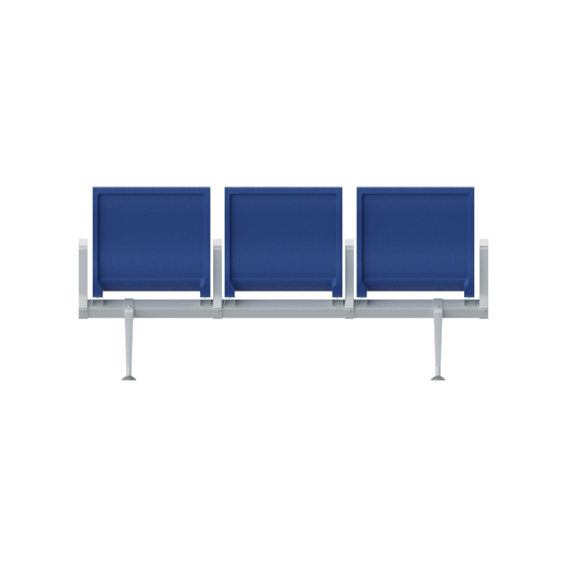 Reinforced aluminum legs and non-slip base of 3-seat airport waiting chair
