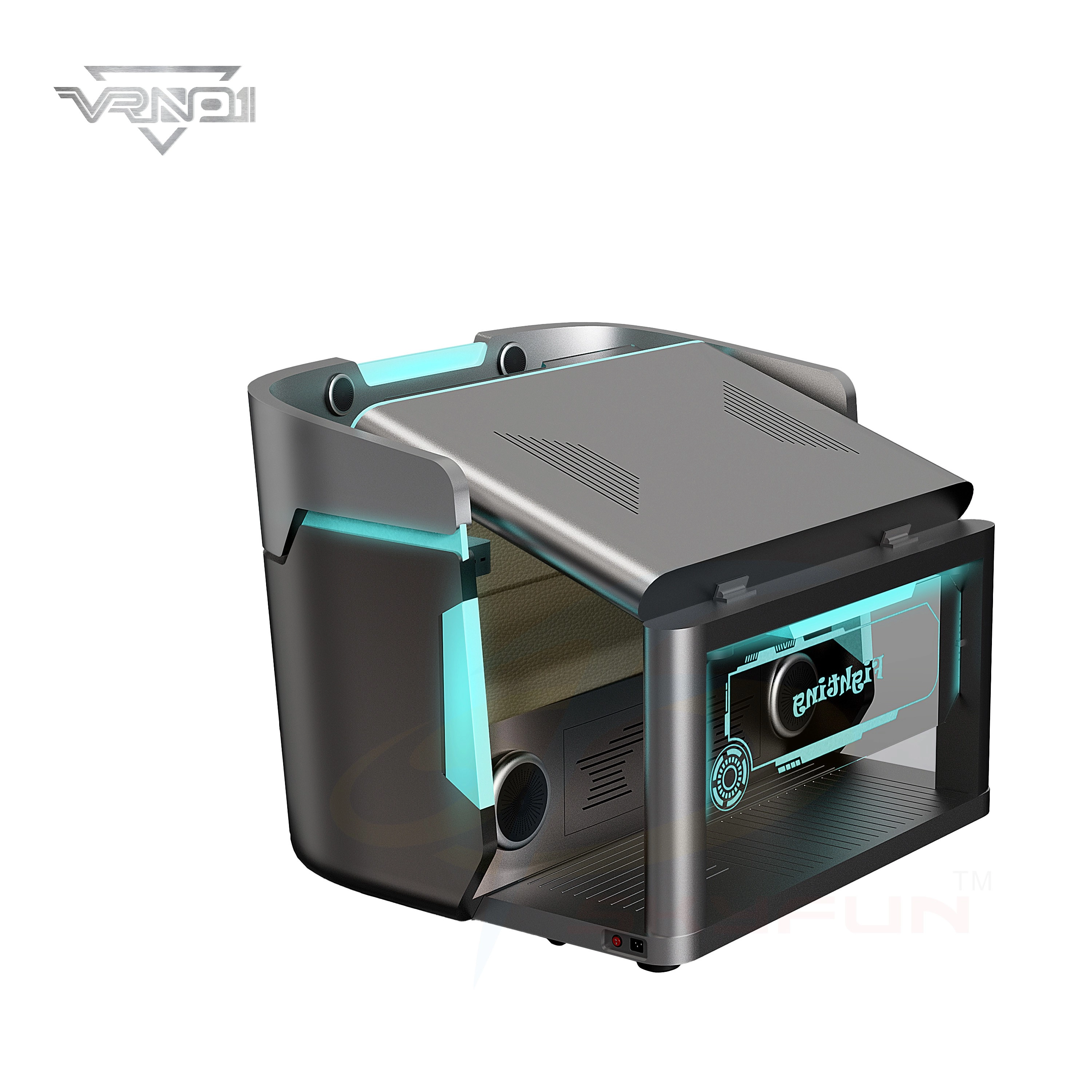 Estación de juegos de consola PS5 futurista con diseño elegante y detalles vibrantes. - VRN0.1