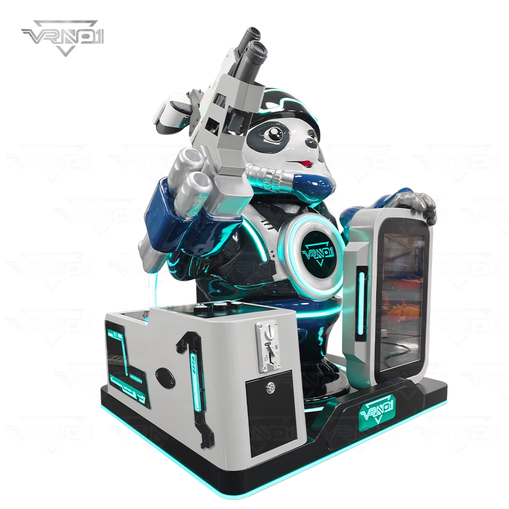 Máquina arcade futurista con forma de panda robot y detalles en azul brillante. - VRN0.1
