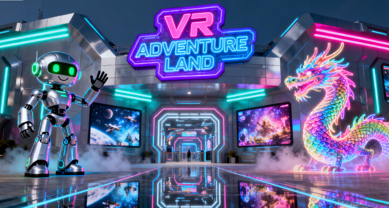 通往 VR 主题游戏乐园的宏伟入口 通往 VR 主题游戏乐园的宏伟入口