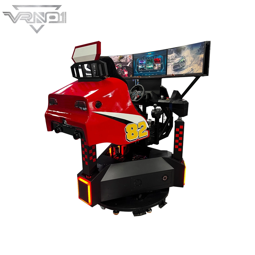 Simulador de carreras VRNO1 con carrocería roja, pantalla triple y base giratoria. - VRN0.1