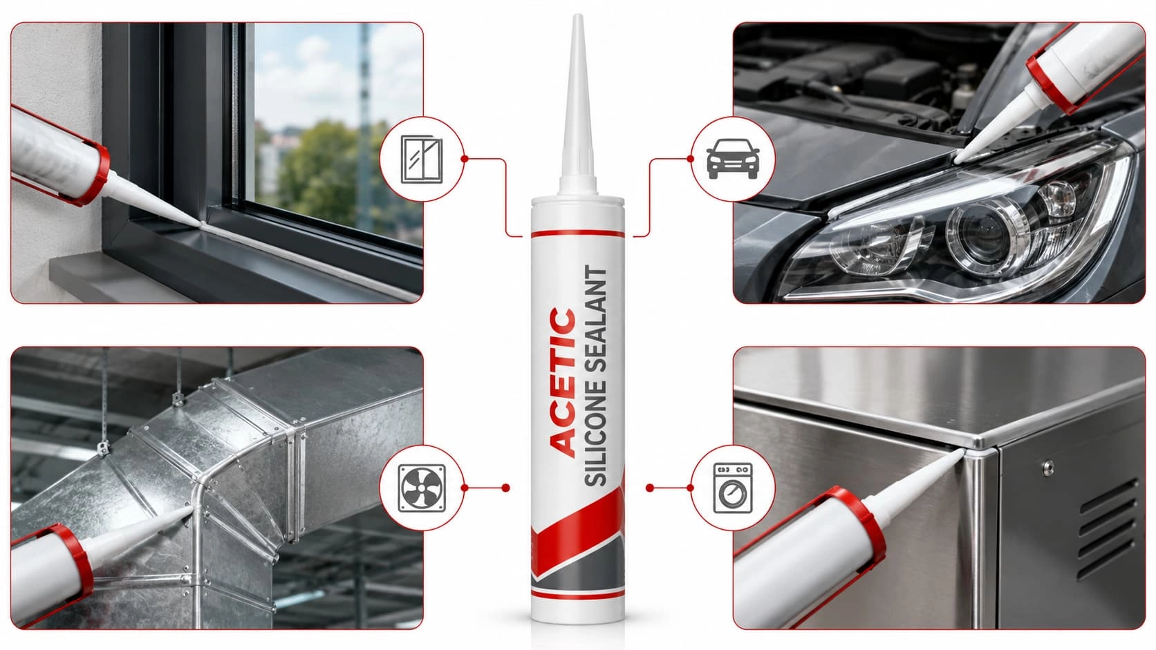 Acetic silicone sealant industrial uses for glass automotive HVAC and appliances - KINGDELI