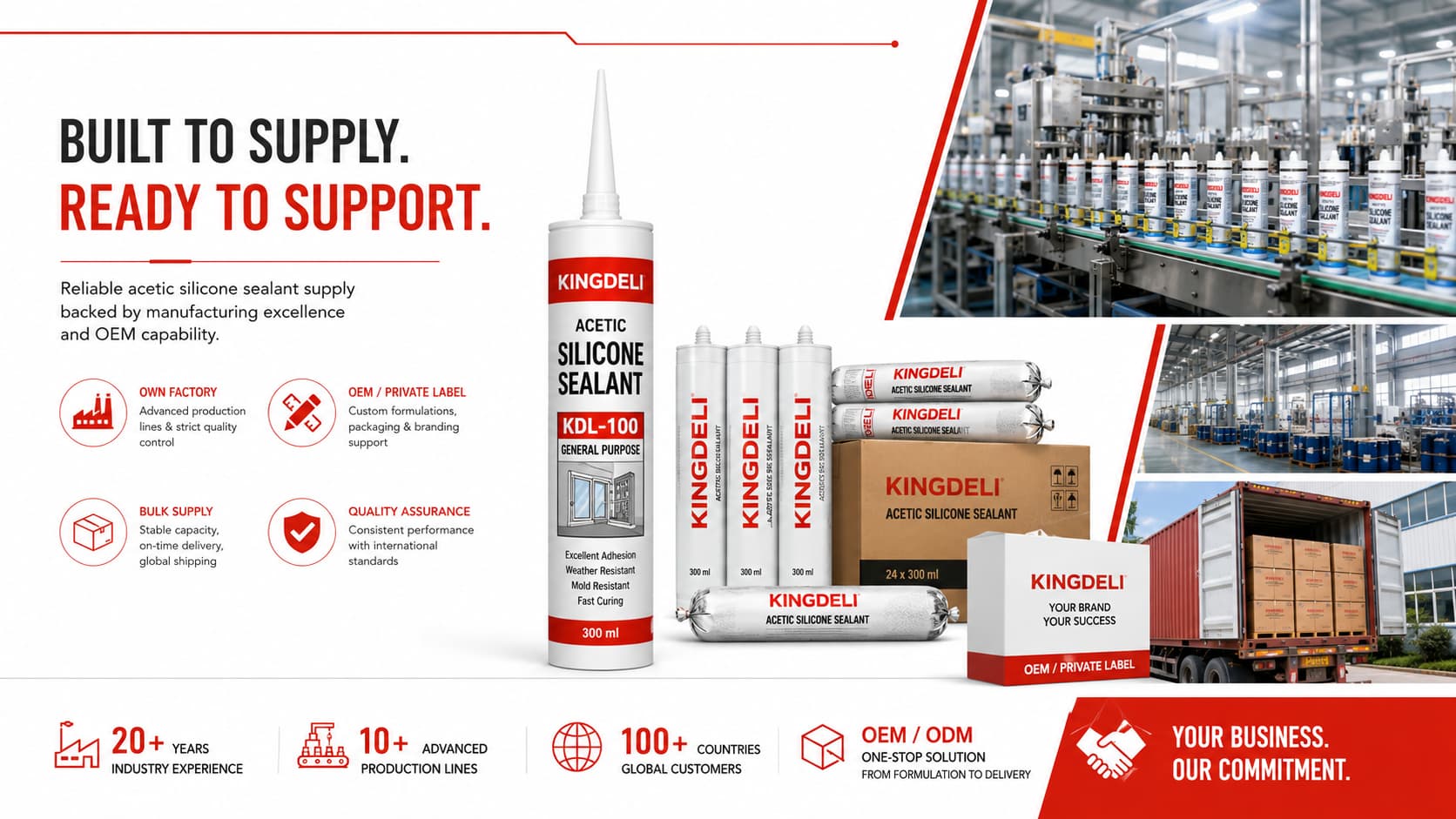 KINGDELI acetic silicone sealant for industrial OEM and bulk supply