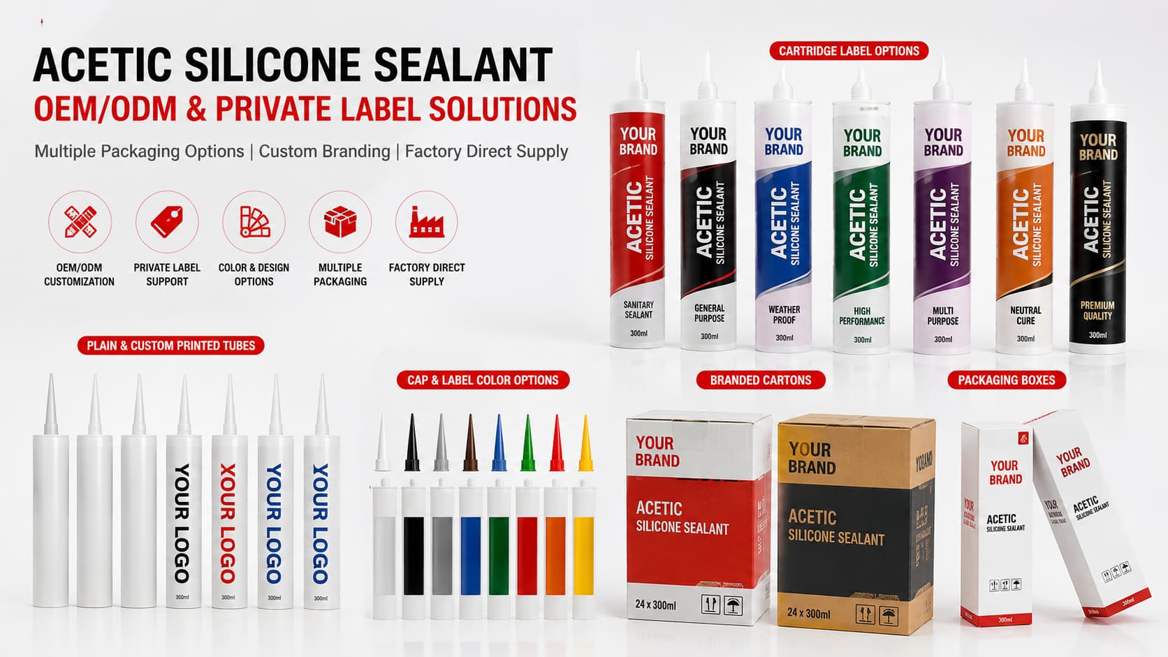OEM private label acetic silicone sealant packaging options