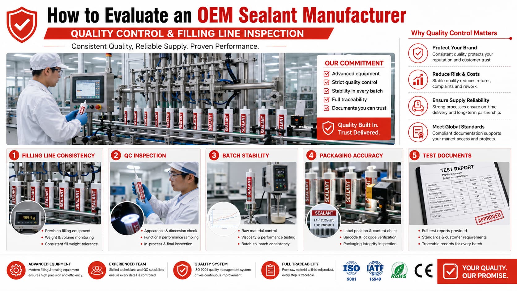 OEM sealant manufacturer quality control and filling line inspection