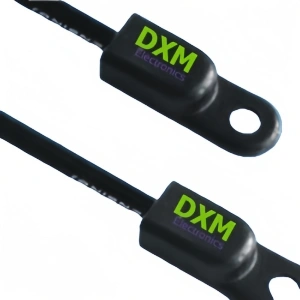 Picture of Temperature Probe for Unitary Bathrooms, featuring a black probe with a DXM Electronics logo, designed for accurate temperature monitoring in bathrooms.