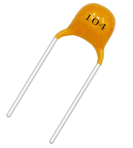 104 capacitor value in uf 104 capacitor value in uf, what value is a 104 capacitor? Image of an orange 104 ceramic capacitor.