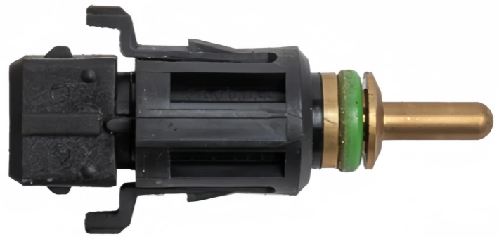 A black and gold Coolant Temperature Sensor with a green o-ring.