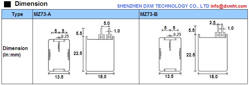 PTC Thermistor MZ73 Dimensional Diagrams for Degaussing