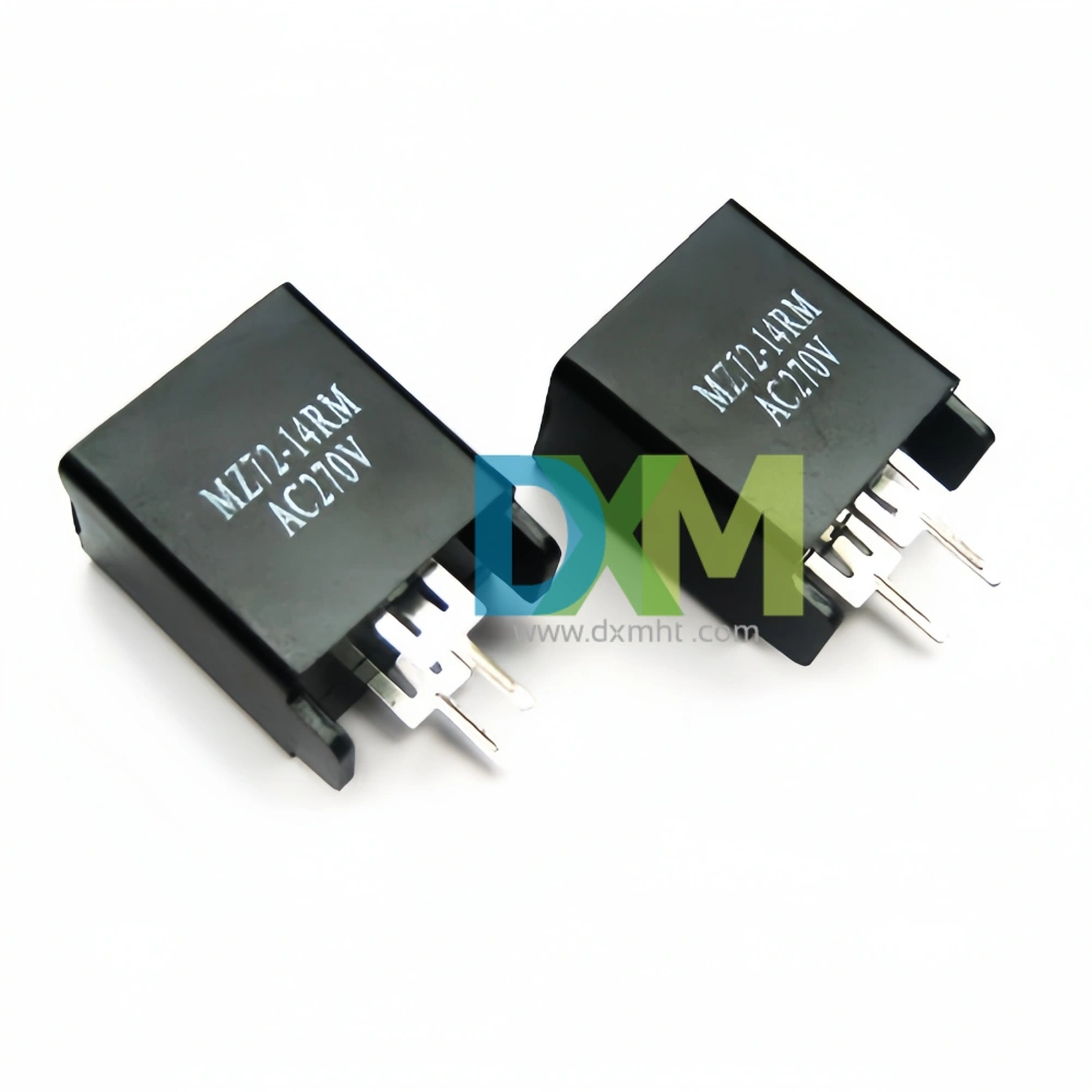 Two black Thermistor PTC MZ72-14RM components with AC270V markings.These PTC Resistors are used for TV Degaussing.