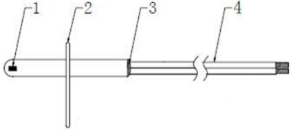 Diagram of the NTS Temperature Probe NTS103F3450FA, showing the different parts of the probe.