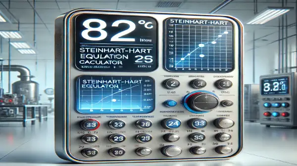 A Steinhart-Hart equation calculator displaying a temperature reading of 82 degrees Celsius. The Steinhart & Hart Calculator has a graph and multiple buttons.