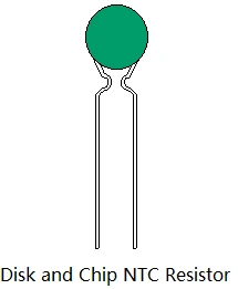 Illustration of a Disk and Chip NTC Resistor, showing a green disk with two leads.