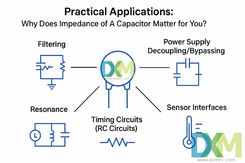 Diagram showing practical applications of Impedance of A Capacitor.