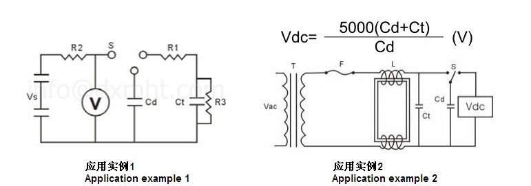 Two circuit diagrams showing applications of a ceramic disc capacitor. The first diagram shows a circuit with a resistor and a ceramic disc capacitor. The second diagram shows a circuit with a transformer and a ceramic disc capacitor.