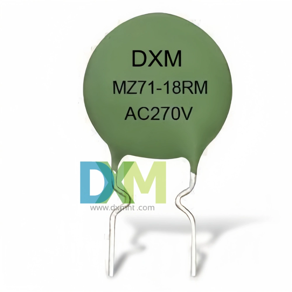 Green PTC resistors MZ71-18RM with AC270V printed on the surface.This PTC Thermistor is welded Lead Type for TV Degaussing