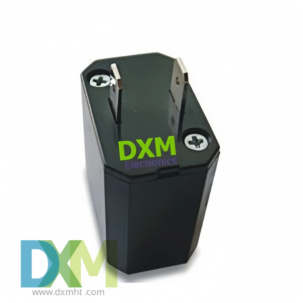 Motor PTC Thermistor of refrigerator MZ62 series, black, with two metal pins and "DXM" logo.