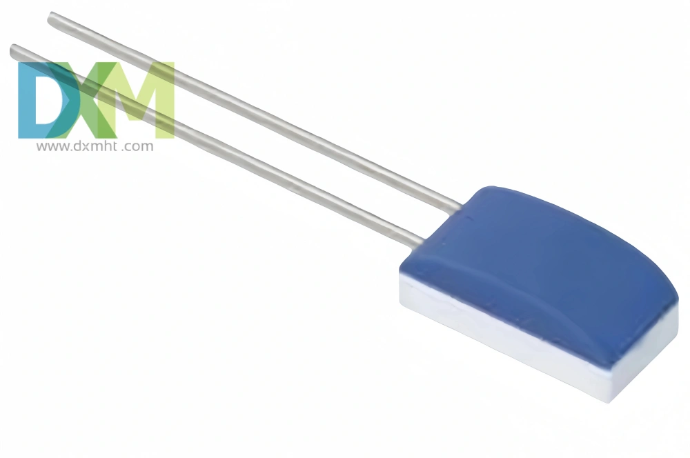 A blue PT100 Temperature Sensor with two silver leads..It is used for temperature detection.