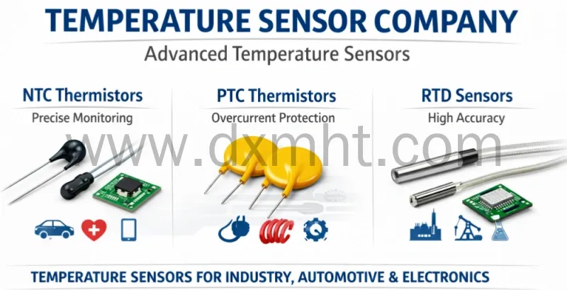 Temperature Sensor Company: NTC, PTC, RTD temperature sensors for industry use.