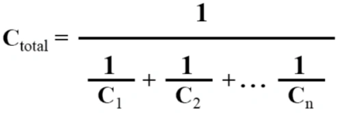 Series Capacitor Calculator formula: The total capacitance of capacitors connected in series is the reciprocal of the sum of the reciprocals of each individual capacitor.