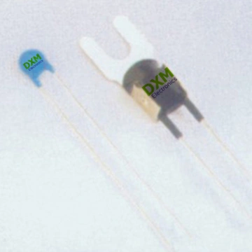 Two heater sensor temperatura MZ5 devices. One is blue and the other is silver. Both have "DXM Electronics" written on them. The Heat Sensors are small and have two wires attached.